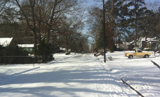 Oakwood Street in the snow. This picture tends to take us back in time.